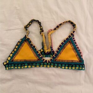 KIINI Yellow and Blue Crochet Bikini Top